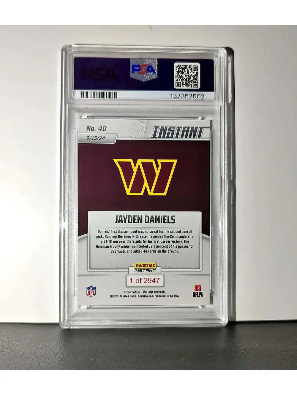 Jayden Daniels Rookie 2024 Panini Instant NFL #40 PSA 8 NM-MT